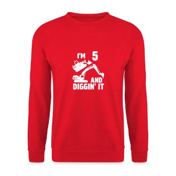J’ai 5 ans et Diggin' It - Sweat-shirt Unisexe - rouge - Devant - Alina (178cm) & Michal (187cm)