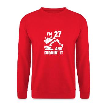 Ich bin 27 und Diggin' It - Unisex Pullover - Rot - Vorne - Alina (178cm) & Michal (187cm)