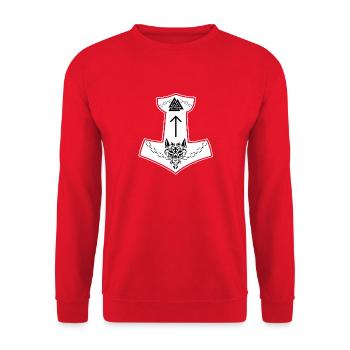 Wikinger Zeichen Fenrir Fenriswolf Wolf Kind Loki - Unisex Pullover - Rot - Vorne - Alina (178cm) & Michal (187cm)