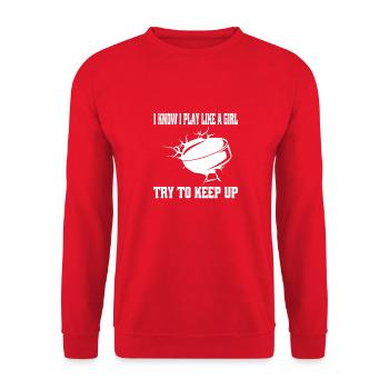 Eishockey Mädchen Eishockeyteam Frau Wintersport - Unisex Pullover - Rot - Vorne - Alina (178cm) & Michal (187cm)