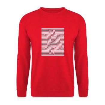 Bitcoin Logo mit Streifen - Unisex Pullover - Rot - Vorne - Alina (178cm) & Michal (187cm)