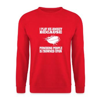 Eishockey Geschenk Wintersport Eishockeyteam - Unisex Pullover - Rot - Vorne - Alina (178cm) & Michal (187cm)
