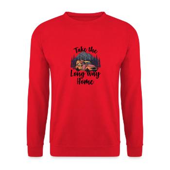 Wandern Campen Camping Outdoor Wandertour Wanderer - Unisex Pullover - Rot - Vorne - Alina (178cm) & Michal (187cm)