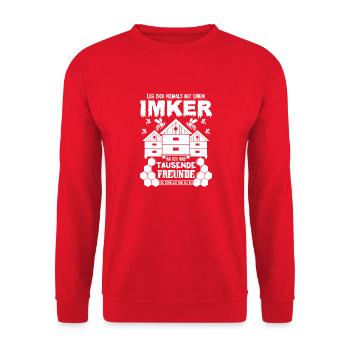 Leg dich niemals mit einem Imker an - Unisex Pullover - Rot - Vorne - Alina (178cm) & Michal (187cm)