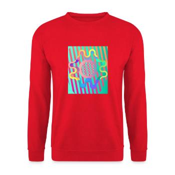 Moderne Kunst Grafik-Design 4 formen Linien Farben - Unisex Pullover - Rot - Vorne - Alina (178cm) & Michal (187cm)