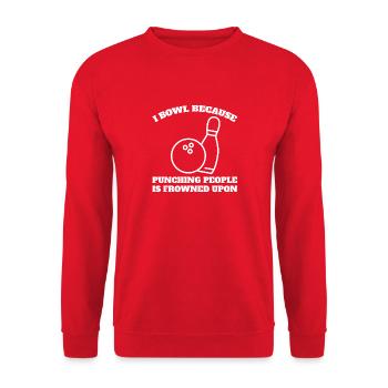 Bowlen Kegel Geschenk Bowlingkugel Kegeln Bowler - Unisex Pullover - Rot - Vorne - Alina (178cm) & Michal (187cm)