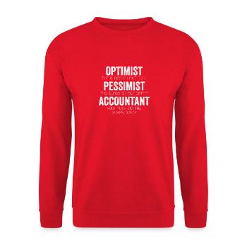 Optimist Pessimist Accountant Glass Funny Auditor - Unisex Sweatshirt - red - Front - Alina (178cm) & Michal (187cm)