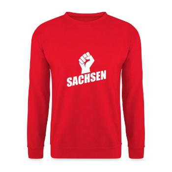 Sachsen Faust logo - Unisex Pullover - Rot - Vorne - Alina (178cm) & Michal (187cm)