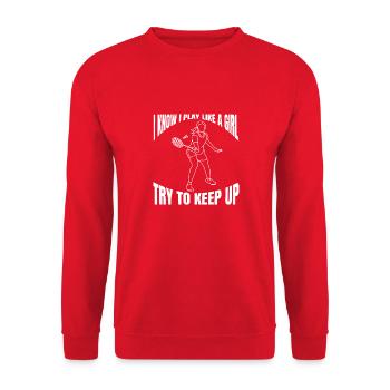 Badminton Federball Mädchen Badmintonspielerin - Unisex Pullover - Rot - Vorne - Alina (178cm) & Michal (187cm)