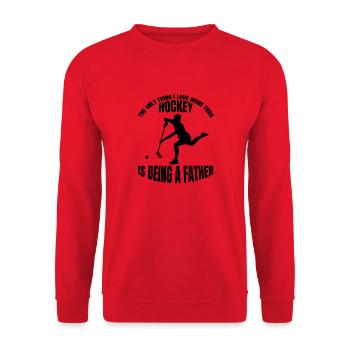 Feldhockey Hockeyspieler Vater Hockey Unihockey - Unisex Pullover - Rot - Vorne - Alina (178cm) & Michal (187cm)