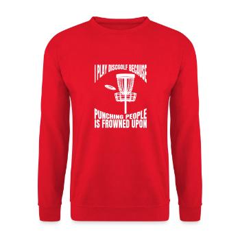 Discgolf lustige Spruch Discgolfer Discgolfspieler - Unisex Pullover - Rot - Vorne - Alina (178cm) & Michal (187cm)