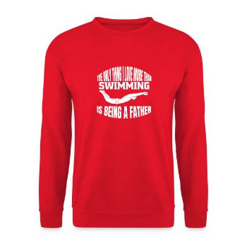 Schwimmerin Schwimmer Papa Schwimmverein Schwimmen - Unisex Pullover - Rot - Vorne - Alina (178cm) & Michal (187cm)