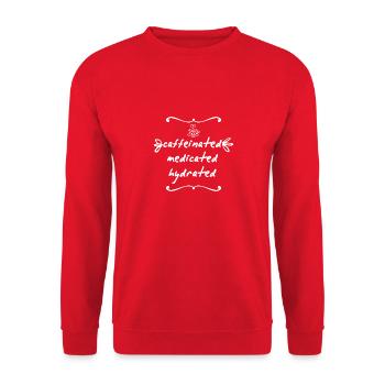 Caffeinated Medicated Hydrated - Unisex Sweatshirt - red - Front - Alina (178cm) & Michal (187cm)