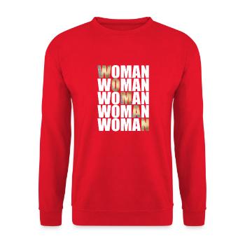 Woman with gold and white lettering - Unisex Sweatshirt - red - Front - Alina (178cm) & Michal (187cm)