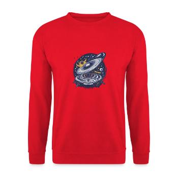 Retro Galaktischer Vinyl-Player - Unisex Pullover - Rot - Vorne - Alina (178cm) & Michal (187cm)