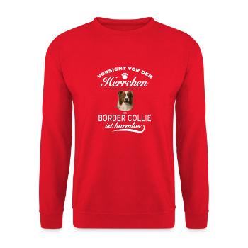 Vorsicht vor dem Herrchen - Border Collie - Unisex Pullover - Rot - Vorne - Alina (178cm) & Michal (187cm)