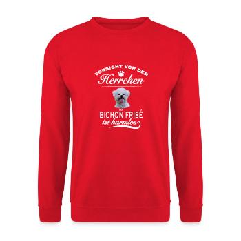 Vorsicht vor dem Herrchen - Bichon Frisé harmlos - Unisex Pullover - Rot - Vorne - Alina (178cm) & Michal (187cm)