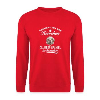 Vorsicht vor dem Herrchen - Clumber Spaniel - Unisex Pullover - Rot - Vorne - Alina (178cm) & Michal (187cm)