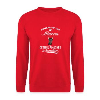 Beware of the mistress harmless Deutscher Pinscher - Unisex Sweatshirt - red - Front - Alina (178cm) & Michal (187cm)
