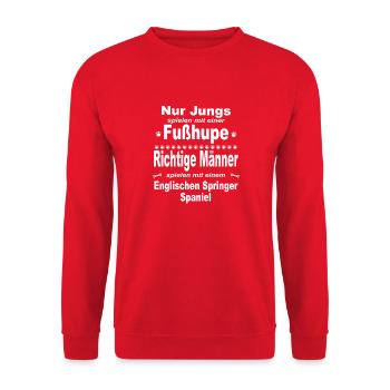 Jungs, Männer, Fußhupe Englischer Springer Spaniel - Unisex Pullover - Rot - Vorne - Alina (178cm) & Michal (187cm)