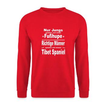 Jungs, Männer, Fußhupe - Tibet Spaniel - Unisex Pullover - Rot - Vorne - Alina (178cm) & Michal (187cm)
