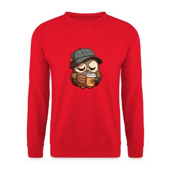 Hibou fatigué avec une tasse à café - Sweat-shirt Unisexe - rouge - Devant - Alina (178cm) & Michal (187cm)