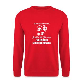Hand & Pfote - Spruch Englischer Springer Spaniel - Unisex Pullover - Rot - Vorne - Alina (178cm) & Michal (187cm)