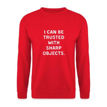 I can be trusted with sharb objects - Unisex Sweatshirt - red - Front - Alina (178cm) & Michal (187cm)
