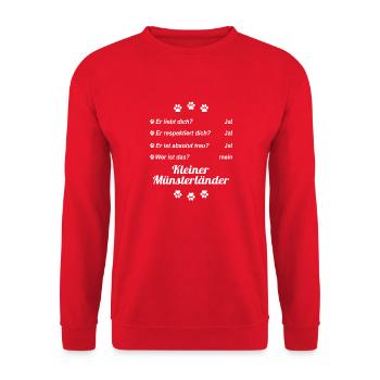 Er liebt Dich. Wer ist das? Mein - Münsterländer - Unisex Pullover - Rot - Vorne - Alina (178cm) & Michal (187cm)