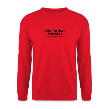 Over The Hill What The Hill Witze Lustiger Humor Wortspiel - Unisex Pullover - Rot - Vorne - Alina (178cm) & Michal (187cm)
