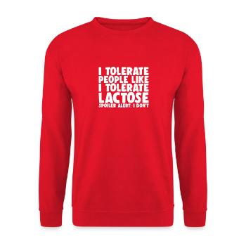 Lustige Laktoseintoleranz Ich toleriere lustige Milchprodukte - Unisex Pullover - Rot - Vorne - Alina (178cm) & Michal (187cm)