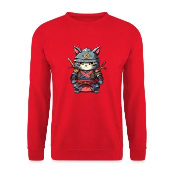 Samurai Cat #17 - Unisex Sweatshirt - red - Front - Alina (178cm) & Michal (187cm)