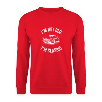 Vintage Car Charm - 'I'm Not Old, I'm Classic' - Sweat-shirt Unisexe - rouge - Devant - Alina (178cm) & Michal (187cm)