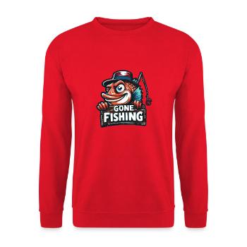 Cheeky Fish Gone Fishing - Humorous Fishing Design - Unisex Sweatshirt - red - Front - Alina (178cm) & Michal (187cm)