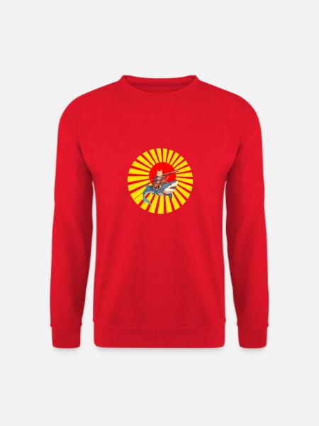 Katze auf Hai im Sonnenuterngang - Unisex Pullover - Rot