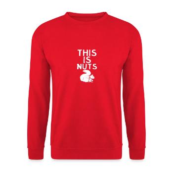 Das ist Nuts T-Shirt - Lustiges Wortspiel Eichhörnchen Tier - Unisex Pullover - Rot - Vorne - Alina (178cm) & Michal (187cm)