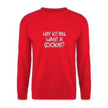 Hey Kätzchen will einen Keks T-Shirt - Lustiges Tier - Unisex Pullover - Rot - Vorne - Alina (178cm) & Michal (187cm)