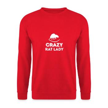 Crazy Rat Lady T-Shirt - Lustige Nagetierliebhaber Maus - Unisex Pullover - Rot - Vorne - Alina (178cm) & Michal (187cm)