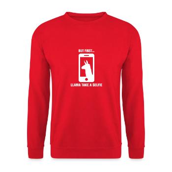 Aber zuerst Lama machen ein Selfie-Shirt lustige #SELFIE - Unisex Pullover - Rot - Vorne - Alina (178cm) & Michal (187cm)