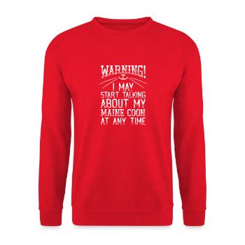 Warnung! Kann jederzeit anfangen, mit dem Hauptcoon zu sprechen - Unisex Pullover - Rot - Vorne - Alina (178cm) & Michal (187cm)