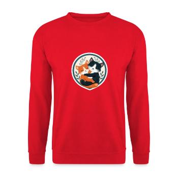 Deux chats s’enlaçant dans un cadre circulaire - Sweat-shirt Unisexe - rouge - Devant - Alina (178cm) & Michal (187cm)