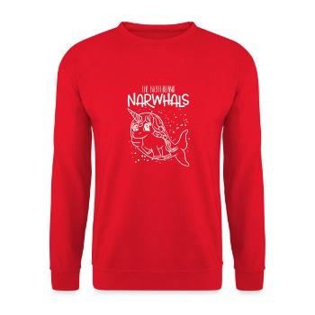 Die Wahrheit hinter Narwalen Einhorn in lustigen Fischen - Unisex Pullover - Rot - Vorne - Alina (178cm) & Michal (187cm)