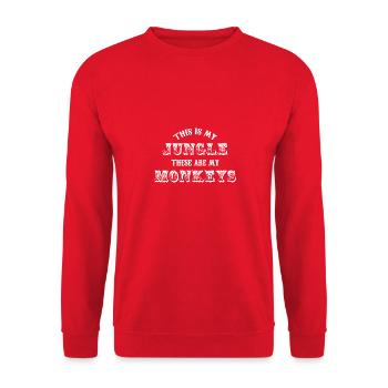 Das ist mein Dschungel Das sind meine Affen Lustiger Humor - Unisex Pullover - Rot - Vorne - Alina (178cm) & Michal (187cm)