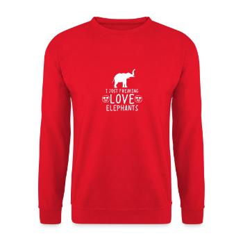 I Just Freaking Love Elephants Lustiger Humor Tier - Unisex Pullover - Rot - Vorne - Alina (178cm) & Michal (187cm)