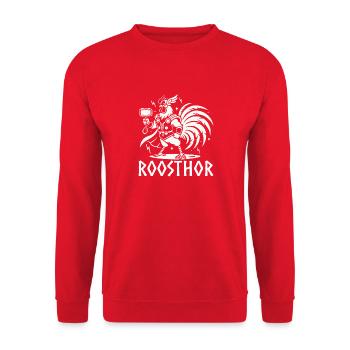 Hahn Roosthor lustige Wikinger Huhn Wortspiel Neuheit - Unisex Pullover - Rot - Vorne - Alina (178cm) & Michal (187cm)