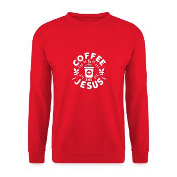 Coffee and Jesus - Unisex Sweatshirt - red - Front - Alina (178cm) & Michal (187cm)