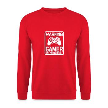 Warning Gamer in Progress - Unisex Sweatshirt - red - Front - Alina (178cm) & Michal (187cm)