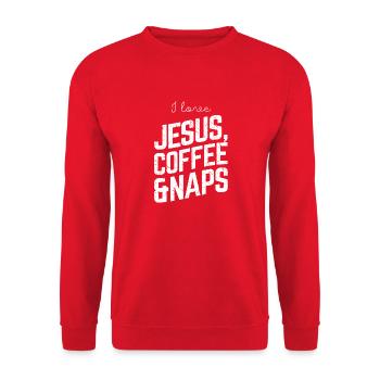 I Love Jesus Coffe & Naps Vintage Christian Gift - Unisex Sweatshirt - red - Front - Alina (178cm) & Michal (187cm)