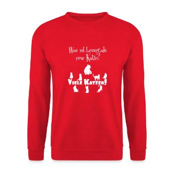 Katze - Katzen - Unisex Pullover - Rot - Vorne - Alina (178cm) & Michal (187cm)