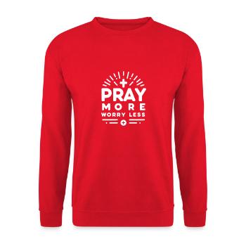 Pray More Worry Less - Unisex Sweatshirt - red - Front - Alina (178cm) & Michal (187cm)